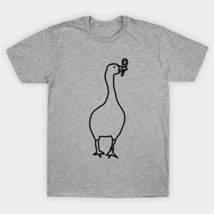 Gaming Goose Steals Christmas Candy Cane Line Drawing T-Shirt